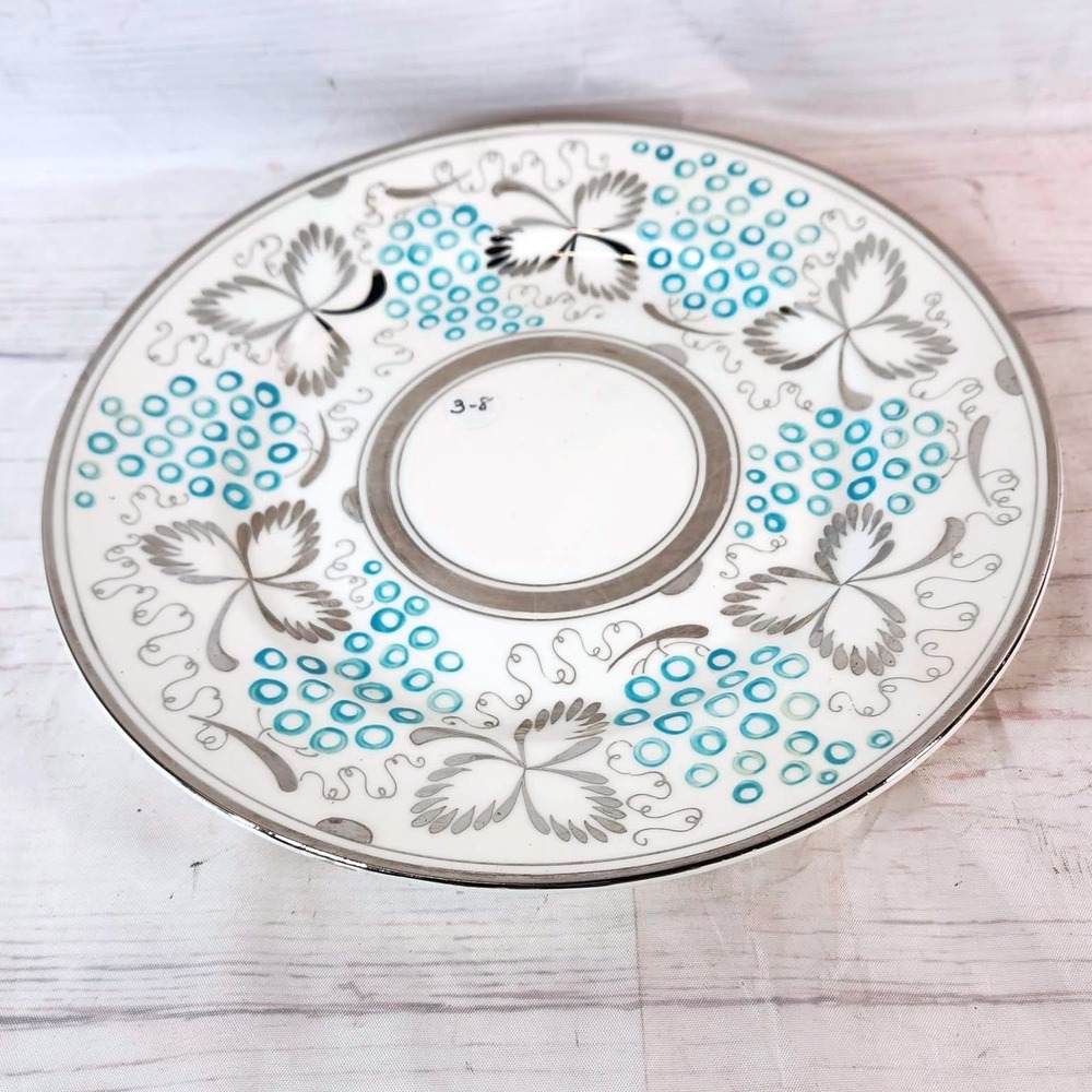 Grays Pottery Saucer England Vintage Strawberry Floral Blue‎ Circles